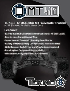 TEKNO RC - TKR5603 - MT410 1/10th ELECTRIC 4×4 PRO MONSTER TRUCK KIT -Remote Control Car Shop 4bc33d bc1c5ef0d29d4b298966115e8d5cfe1b mv2