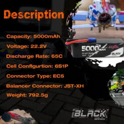 CNHL 22.2V 6S Lipo Battery 5000mAh 65C Black Series With EC5 Plug For Airplane Helicopter Drone Quadcopter Speedrun Car Boat -Remote Control Car Shop H00598439621f420c8fc358fe621e7e27I