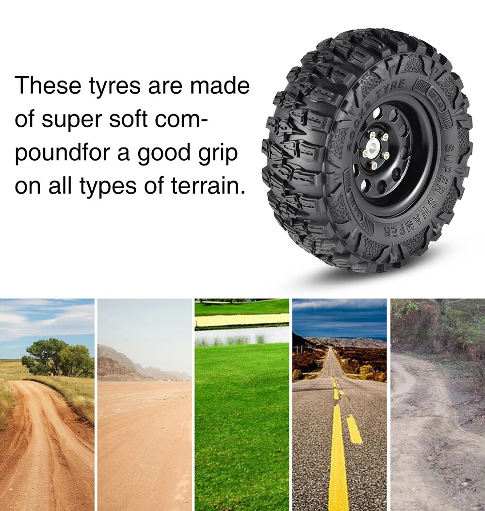 4PCS 2.2 Inch Rubber Tyres & Titanium Gray/Black Metal Beadlock Wheel Rim For 1:10 Axial SCX10 Traxxas TRX-4 RC Crawler RC Car 6 4PCS 2.2 Inch Rubber Tyres & Titanium Gray/Black Metal Beadlock Wheel Rim For 1:10 Axial SCX10 Traxxas TRX-4 RC Crawler RC Car - Image 6