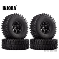 INJORA 4Pcs 1.9" Beadlock Wheel Rim & 1.9 Rubber Tires Set For 1/10 RC Crawler Axial SCX10 90046 RC Car Parts