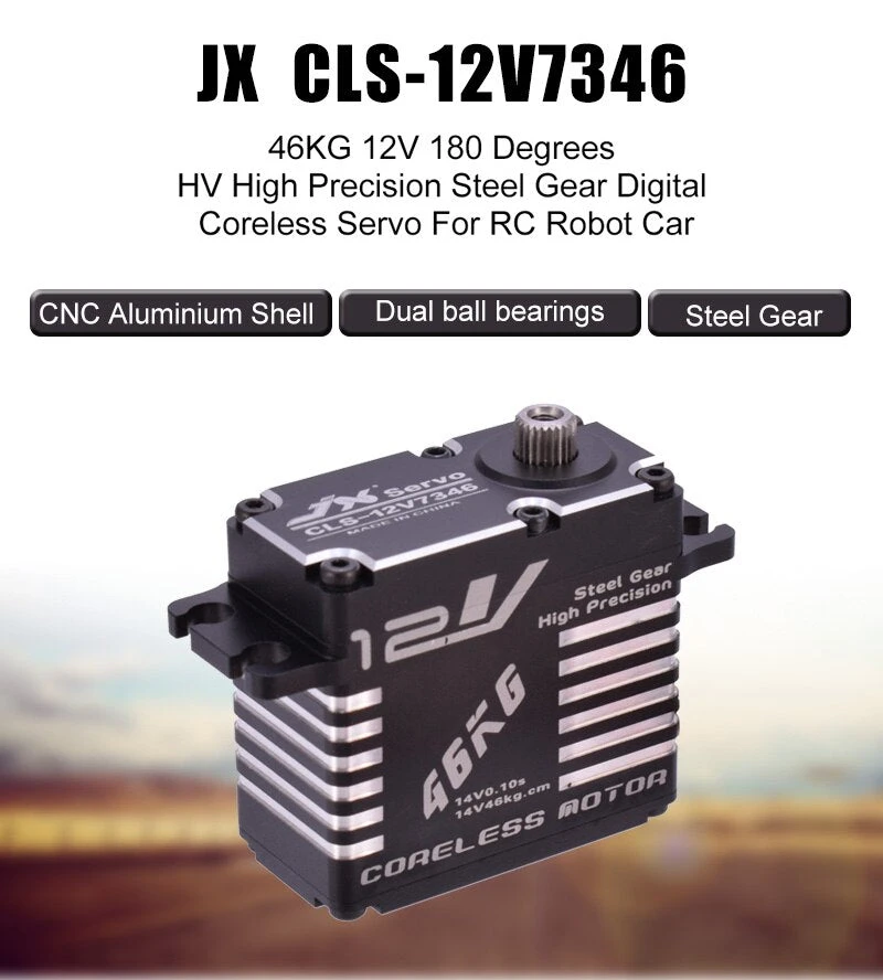 JX CLS-12V7346 46KG 12V 180 Degrees HV High Precision Steel Gear Digital Coreless Servo CNC Aluminium Shell For RC Robot Car 1 JX CLS-12V7346 46KG 12V 180 Degrees HV High Precision Steel Gear Digital Coreless Servo CNC Aluminium Shell For RC Robot Car