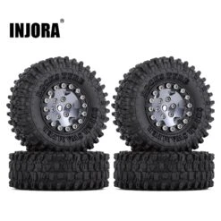INJORA 4PCS CNC 1.0" Beadlock Wheel Rims Tires Set For 1/24 RC Crawler Car Axial SCX24 AXI90081 AXI00001 AXI00002 (W1026-T2410)