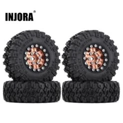 INJORA 4PCS 1.0" Beadlock 52*17mm Wheel Rims Tires Set For 1/24 RC Crawler Car Axial SCX24 90081 AXI00001AX24 (W1022-T2420)