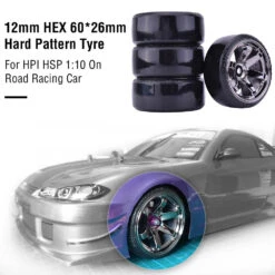 4PCS 1/10 RC Drift Cars Hot Wheel Hub Hard Pattern Tyre For 1:10 Traxxas HSP HPI Sakura TT01 Tamiya RC Drift Car Accessories -Remote Control Car Shop Hf5883412f3c74609b0a0e0bafd19c6fc0