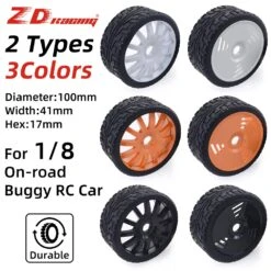ZD Racing 100mm Rubber Tyres Wheels 17mm Hex For Redcat HSP HPI Kyosho Hobao Team Losi Carson 1/8 Buggy On-road RC Car