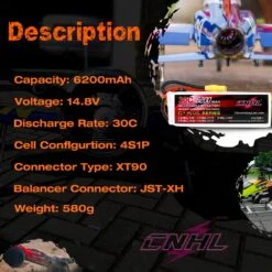 CNHL Lipo Battery 14.8V 4S 6200mAh 30C G+PLUS With XT90 Plug For Airplane Helicopter Car Boat Speedrun Drone Hobbying Model -Remote Control Car Shop S3055e2c4305e4594b91f4958386da3d6w