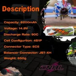 CNHL 4S Lipo Battery 14.8V 6200mAh 90C With EC5 Bullet For RC Car Boat Vehicles Helicopter Airplane Truck Truggy Buggy 10 CNHL 4S Lipo Battery 14.8V 6200mAh 90C With EC5 Bullet For RC Car Boat Vehicles Helicopter Airplane Truck Truggy Buggy -Remote Control Car Shop S4ec2c3e5a6924a9faecf825c0b381efey