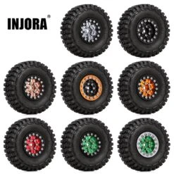 INJORA 1.0" Aluminum Beadlock Wheels & Soft Rubber Tires Set For 1/24 RC Crawler Car Axial SCX24 Gladiator AX24 (W1022-T1002)