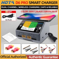HOTA D6 Pro Smart Charger Dual Channel AC200W DC650W US/EU 15A Lipo NiZn/Nicd/NiMH Battery Charger Wireless Charging For RC FPV