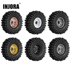 INJORA -3.78mm Offset 1.0 Beadlock Wheel Rims Tires Set For 1/18 1/24 RC Crawler Car Axial SCX24 FMS FCX24 TRX4M (W1004-T1014)
