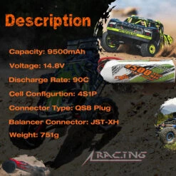 CNHL 4S 14.8V Lipo Battery 9500mAh 90C With QS8 EC5 Plug For RC Car Boat Helicopter Truck Tank Vehicle Airplane Speedrun Truggy -Remote Control Car Shop S79fd7021f2f7446abaec2278809b56edm