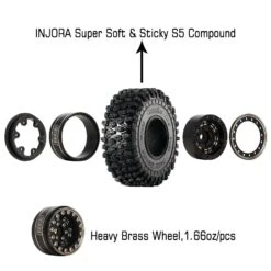 INJORA 1.0 Beadlock Brass Wheel Rims Tires Set 64*24mm For 1/18 1/24 RC Crawler Car Axial SCX24 FMS FCX24 Upgrade (W1005-T1011) -Remote Control Car Shop S8a684299210a4c26a8d3ab5b61e0d7f6m