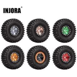 INJORA 1.0 Beadlock Wheels And Tires Micro Crawler Upgrade Part 4PCS For 1/24 RC Crawler Car Axial SCX24 AX24 (W1026-T1002)