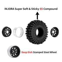 INJORA -3.78mm Offset 1.0 Beadlock Wheel Rims Tires Set For 1/18 1/24 RC Crawler Car Axial SCX24 FMS FCX24 TRX4M (W1004-T1014) -Remote Control Car Shop Se477a83e542a4565ab6d4998a14f058fD