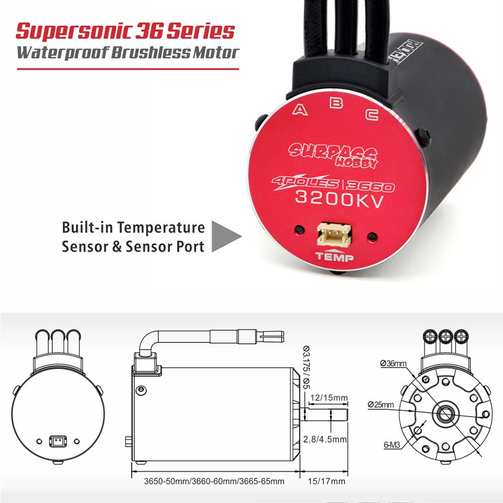 Surpass Rocket V2 Supersonic 3200KV 3660 Brushless Motor With 80A ESC SP-036602-28 2 Surpass Rocket V2 Supersonic 3200KV 3660 Brushless Motor With 80A ESC SP-036602-28 - Image 2